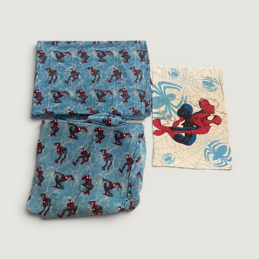 Marvel Spider-Man Twin Sheet Set 3 Pc Flat Fitted Pillowcase Kids Vintage 2005